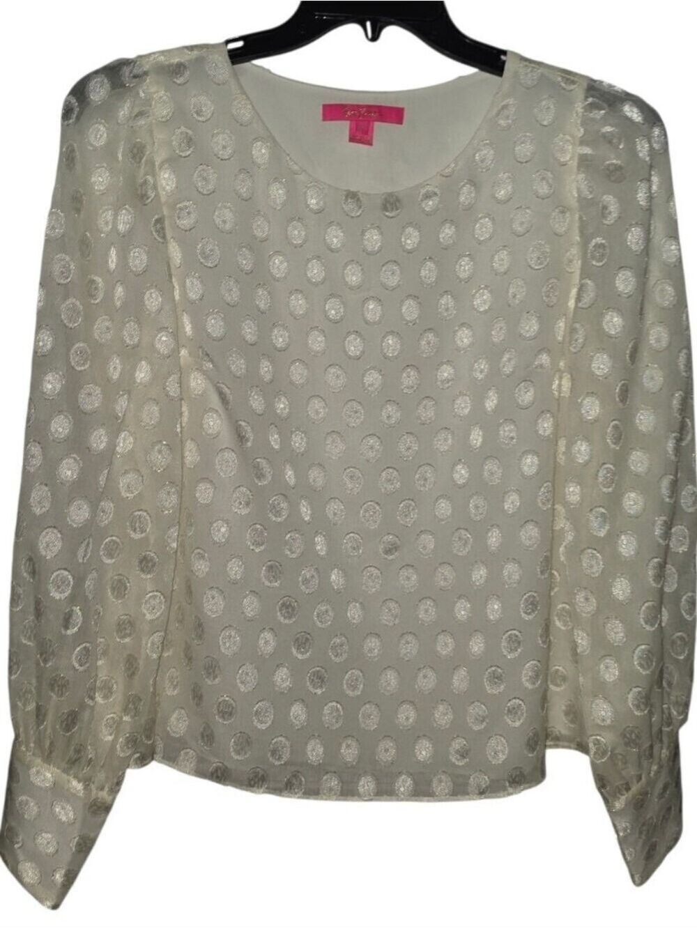 Lilly Pulitzer Cleme Blouse Off White Long Sleeve Size Medium - Picture 2 of 7